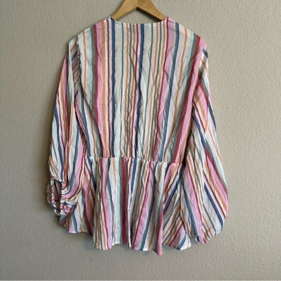 Lane Bryant Striped Multicolor Crossover Peplum coquette Babydoll Top Size 14 - Picture 4 of 13